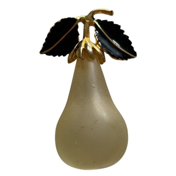 Kenneth Jay Lane KJL Clear Resin Pear Gold Tone Black Enamel Leaves Pin Brooch - Picture 1 of 9